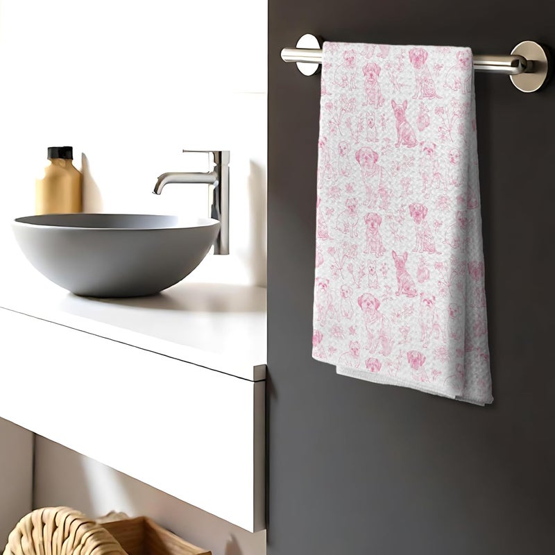 Nipil Pink Chinoiserie Dog Floral Decor Kitchen Towels，Dog Gifts for Kitchen Bathroom Decor,Pink Animal Print Grandmillennial Decorative Dish Tea Towels,16x24 Inch - Image 3